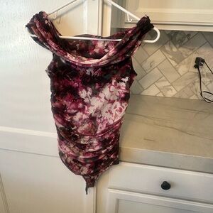 Abercrombie & Fitch Pink & Black Floral mesh bodysuit